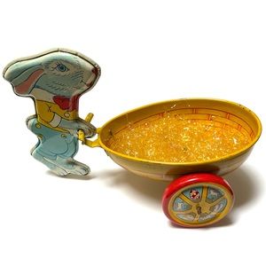 Vintage J. Chein & Co. Metal Rabbit With Egg Cart Lithograph Toy